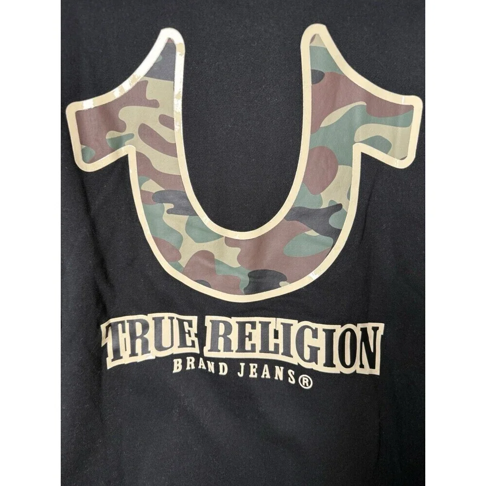 TRUE RELIGION MEN'S HOODIE BLACK W/CAMO LOGO SIZE Medium NEW $124
